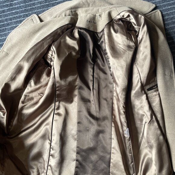 Calvin Klein Taupe/Brown Pea Coat, Size 16 Double Breasted - Picture 12 of 16